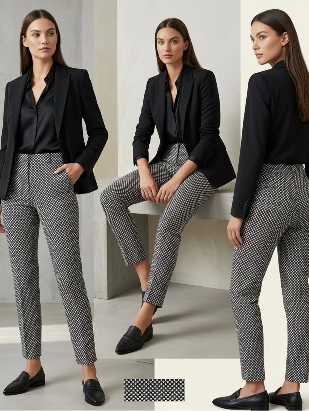 Dalia Black White Checkered Ponte Pants Straight Leg Size 6